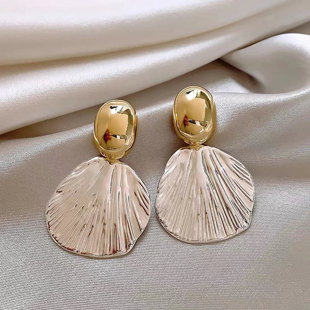 Elegant Dual-Tone Shell Drop Earrings for Women