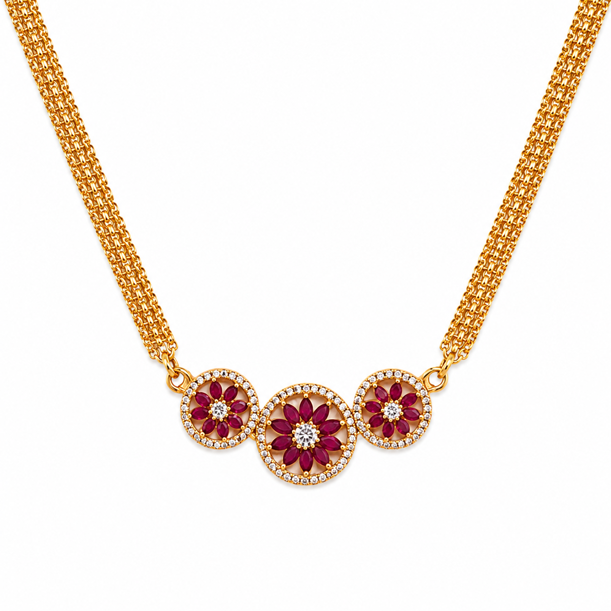 24K Gold Plated Floral Ruby Stone Necklace for Women | Elegant CZ Party Wear Haram Necklace