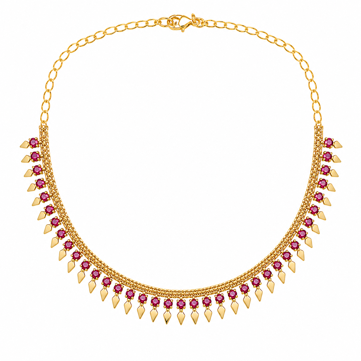 24K Premium Gold Plated Kerala Traditional Elakkathali Necklace with Pink Stones