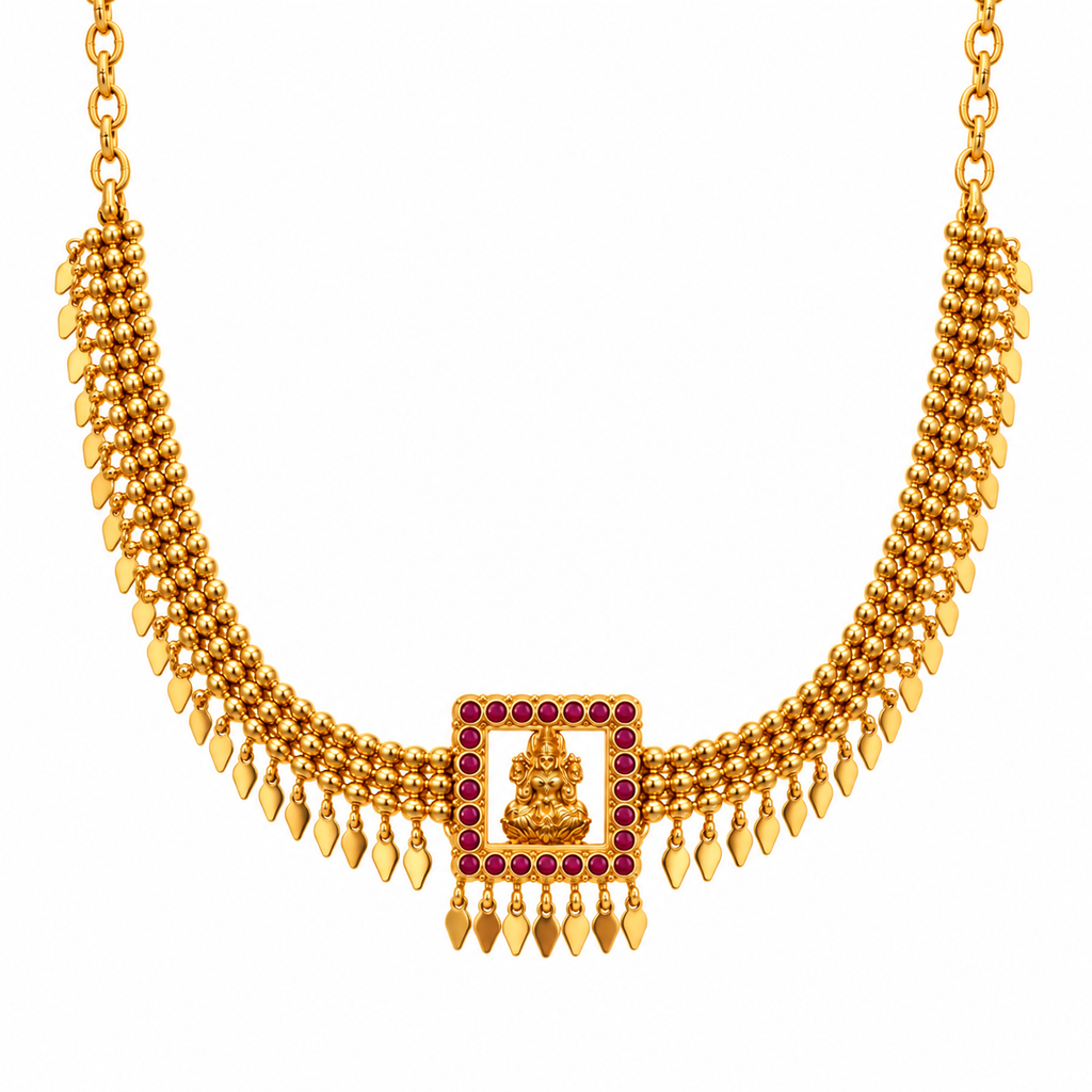 24K Gold Plated Lakshmi Elakkathali Chocker Necklace for Women | 15 Inches