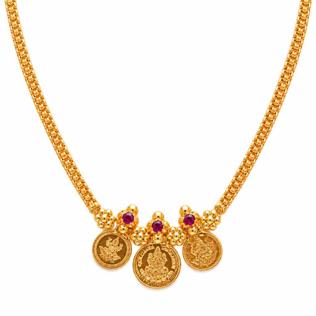 24K Traditional Lakshmi Coin Necklace with Ruby Stone for Women