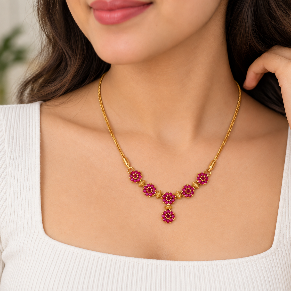 24K Gold Plated Floral Ruby Necklace for Women | Elegant Traditional & Modern Jewellery