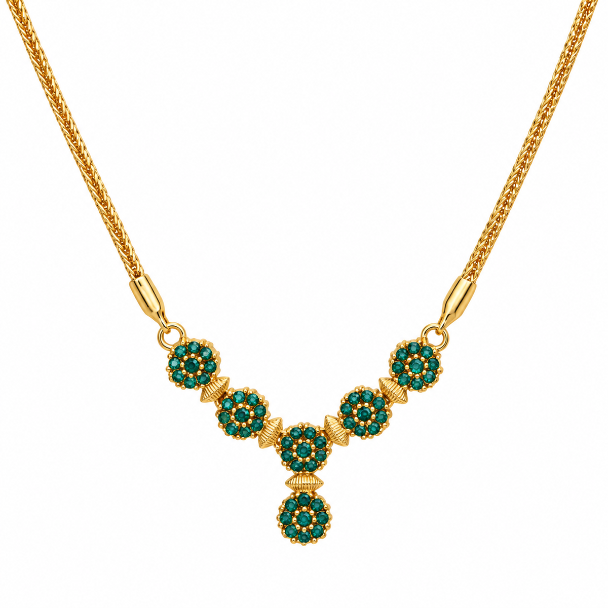 24K Gold Plated Green Stone Floral Necklace for Women | Elegant Gold Finish Necklace