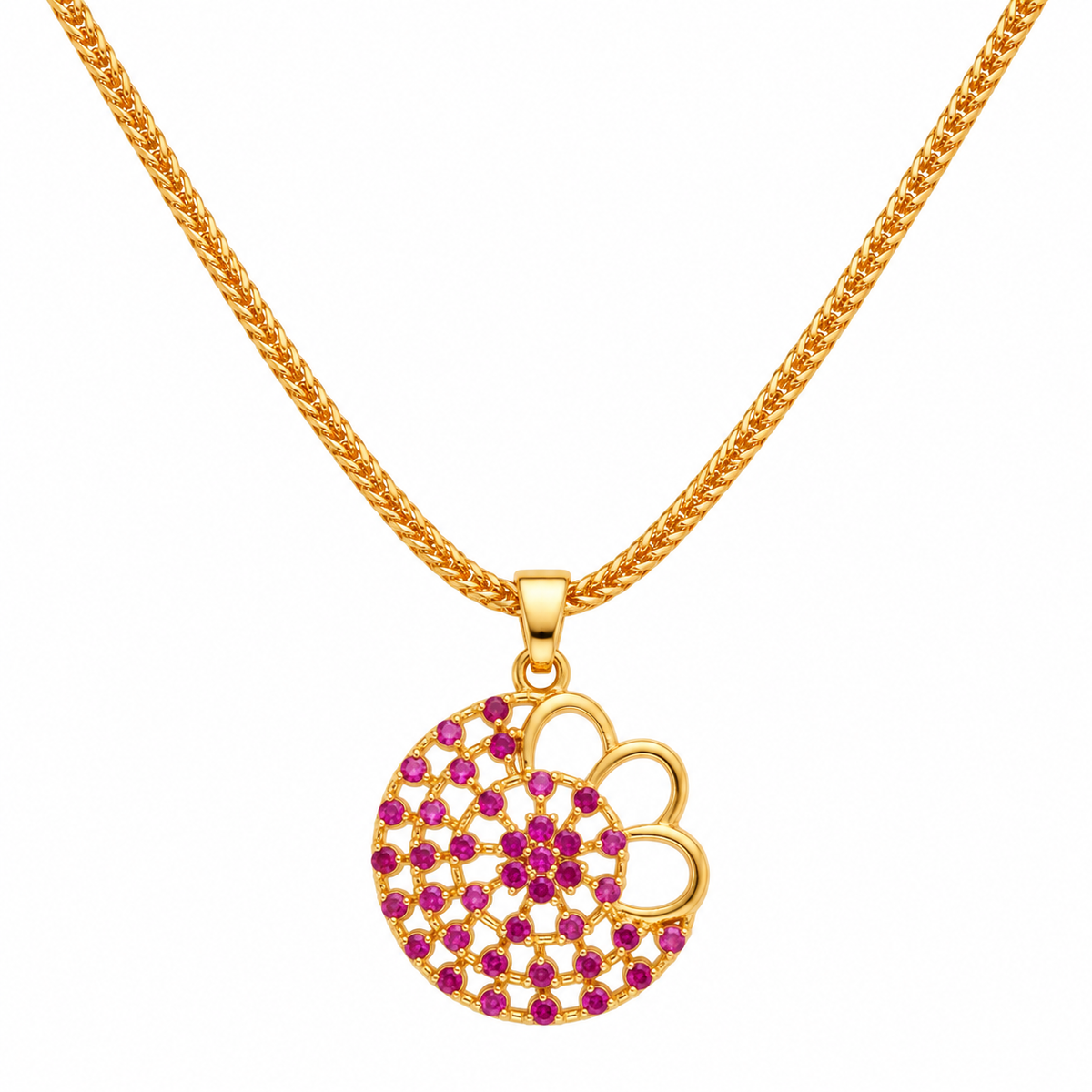 24K Gold Plated Ruby Floral Pendant Necklace for Women | Elegant Gold Finish Necklace