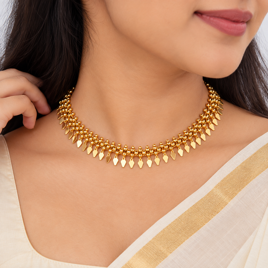 24k Gold Plated Elakkathali Chocker Necklace | Traditional Design for Festive & Weddings