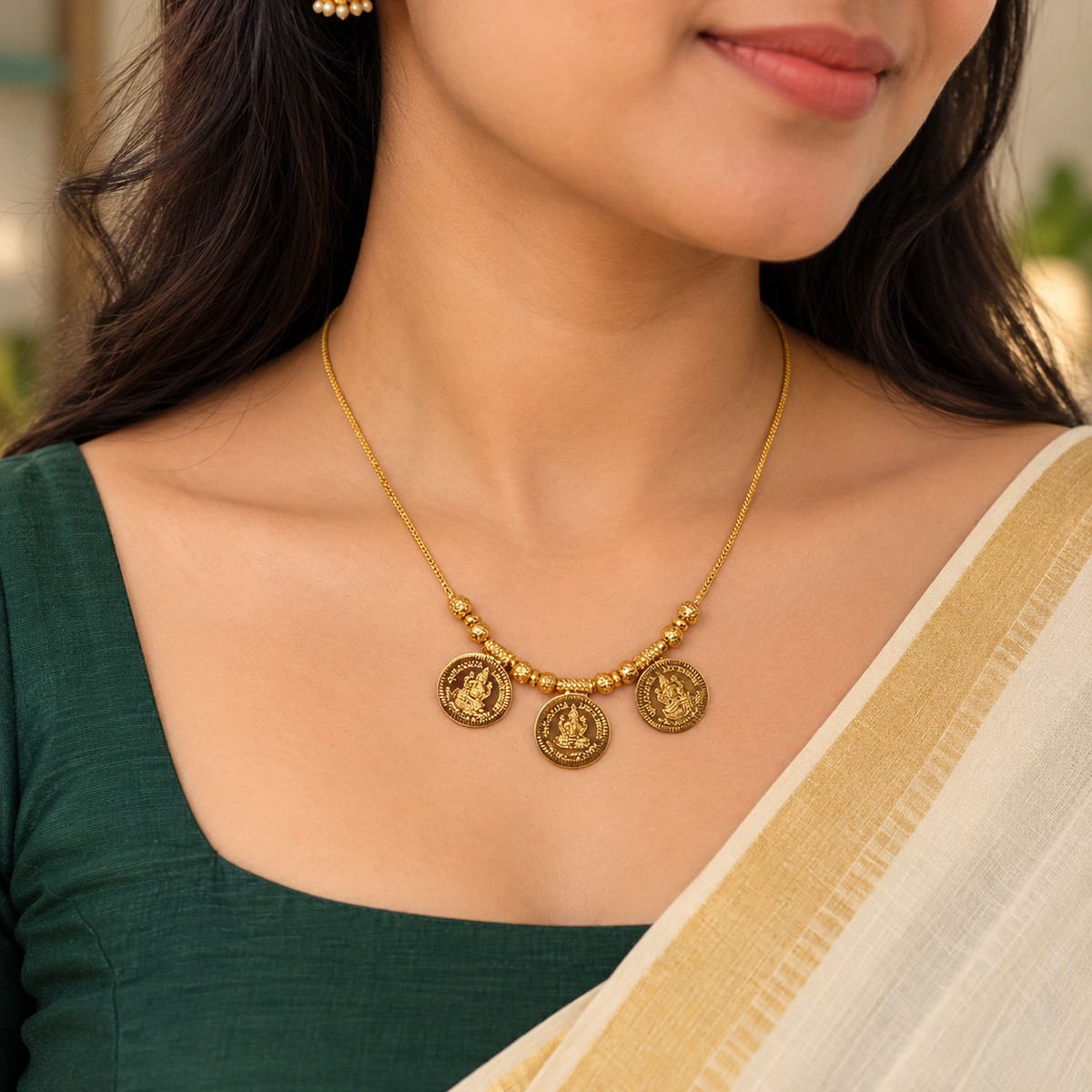 24k Gold Plated Lakshmi Coin Necklace – Traditional Temple Jewellery