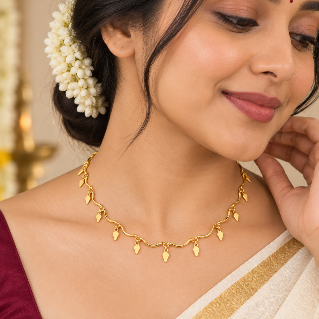 Traditional 24K Premium Gold Plated Elakkathali Chain Necklace for Women, 18 Inches