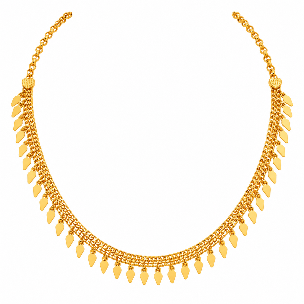24K Premium Gold Plated Elegant Multi-Strand Droplet Necklace (Elakkathali), 18 Inches