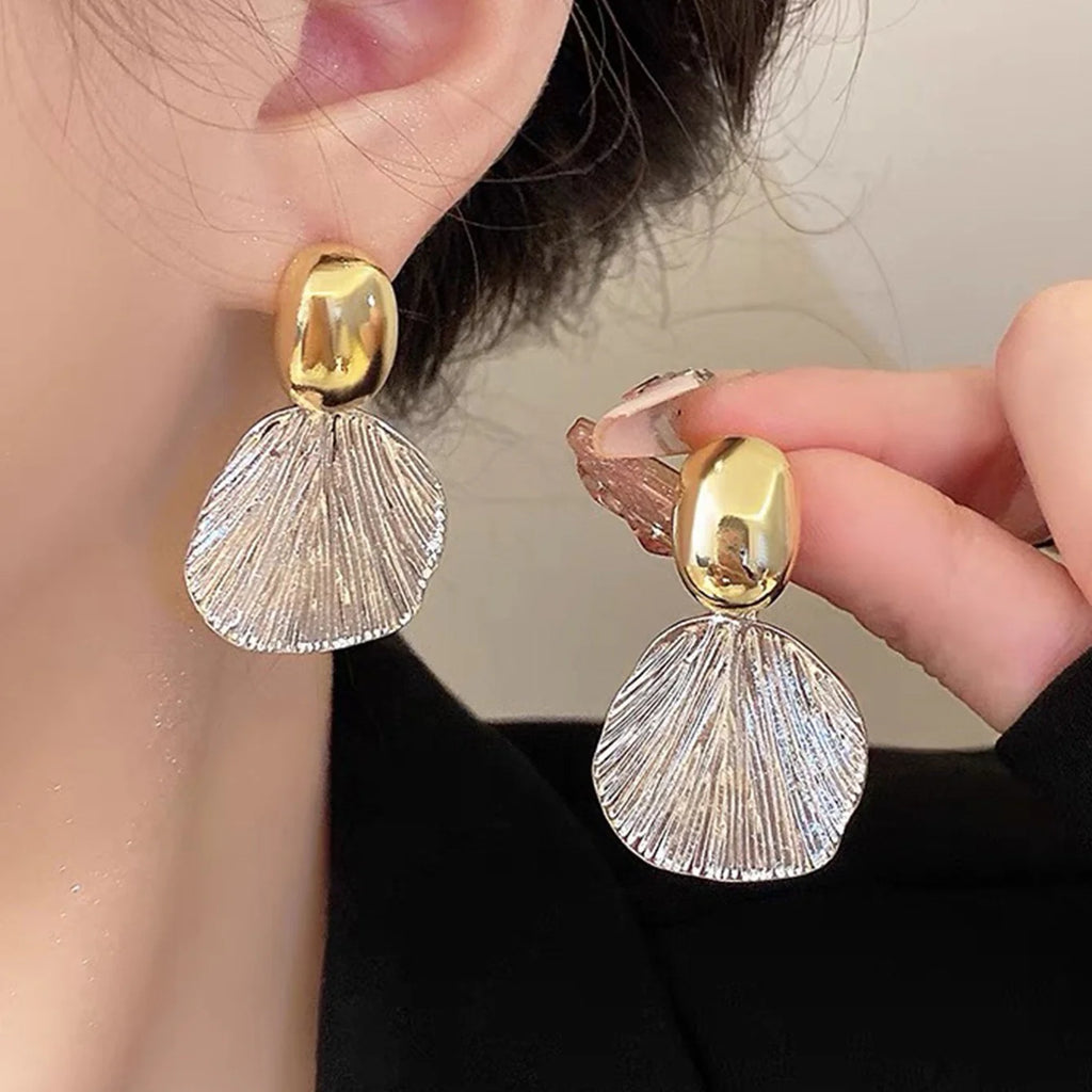 Elegant Dual-Tone Shell Drop Earrings for Women