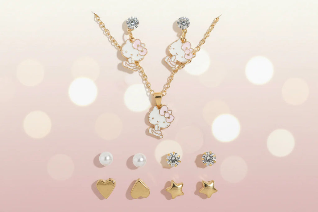 Cute Kitty Jewelry Set – Necklace & Multi-Style Earrings Combo