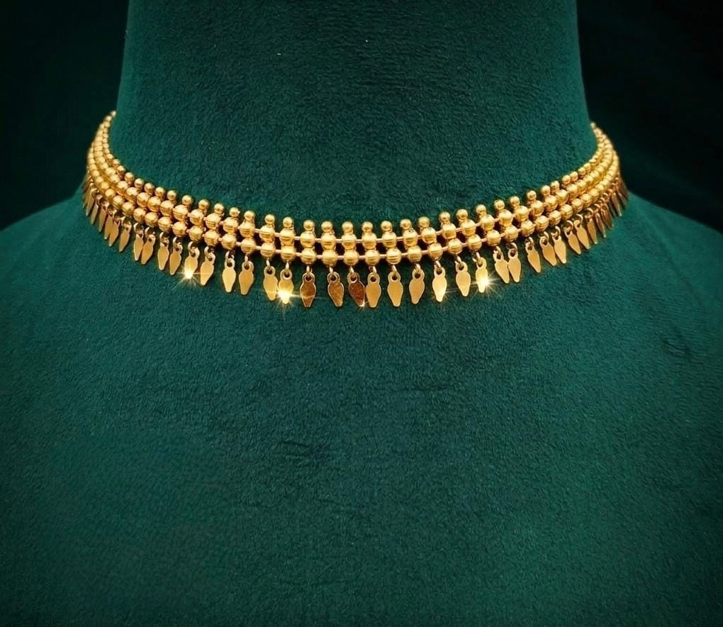 24K Premium Gold Plated Traditional Kerala Elakkathali Choker Necklace for Women | Lightweight