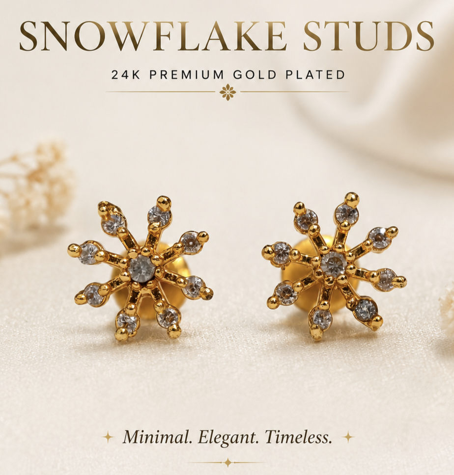 24K Premium Gold Plated Studs / Nose pin – Sparkling Floral Crystal Stud Earrings for Women & Girls | Lightweight