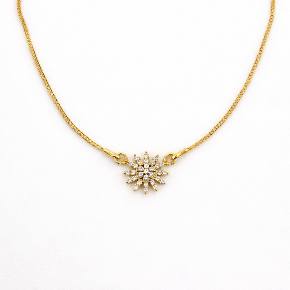 24ct Gold Plated Sparkling Floral Burst Pendant Necklace