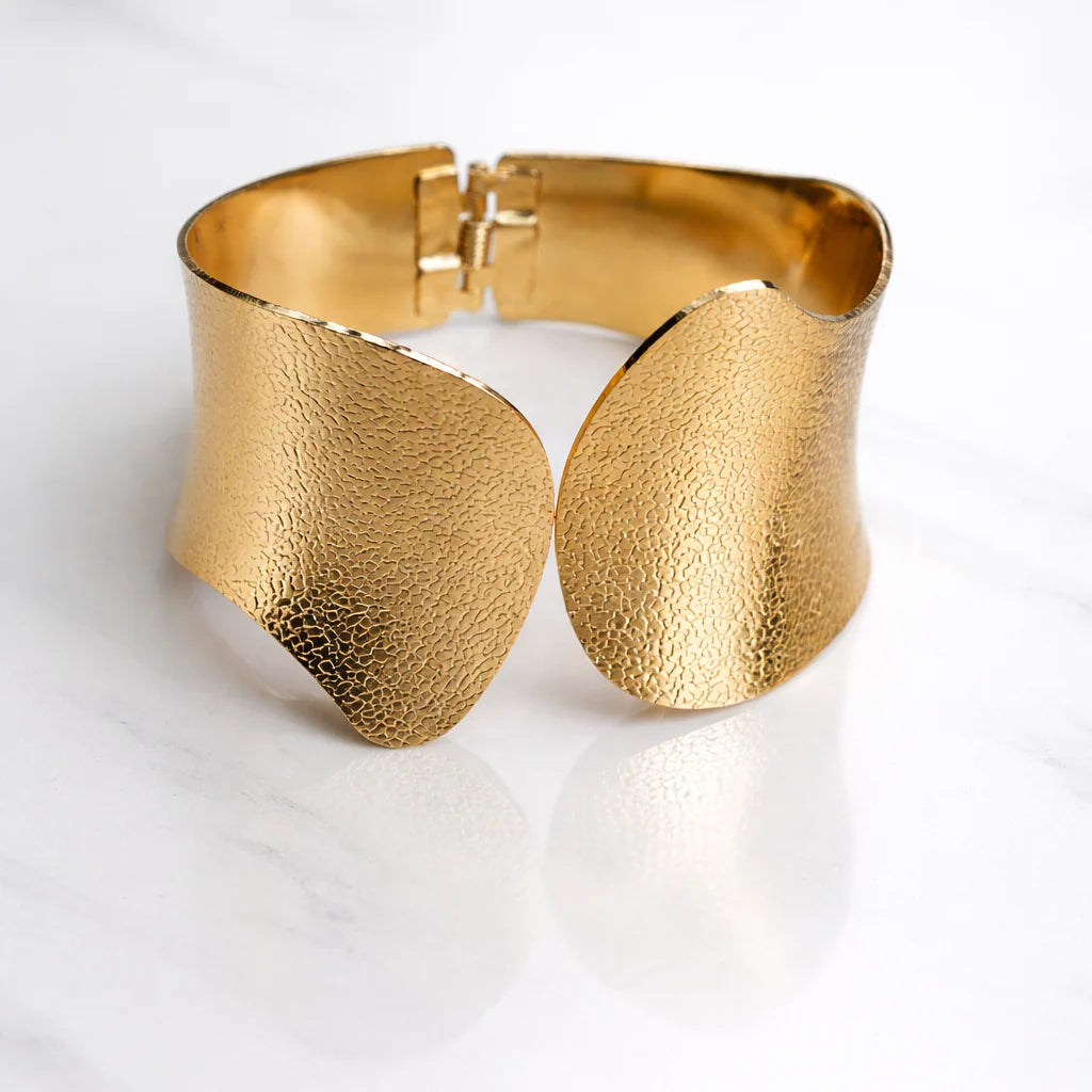 Modern Gold Textured Open Cuff Bracelet for Women