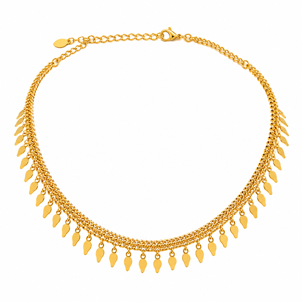 24K Premium Gold Plated Elegant Multi-Strand Droplet Necklace (Elakkathali), 18 Inches