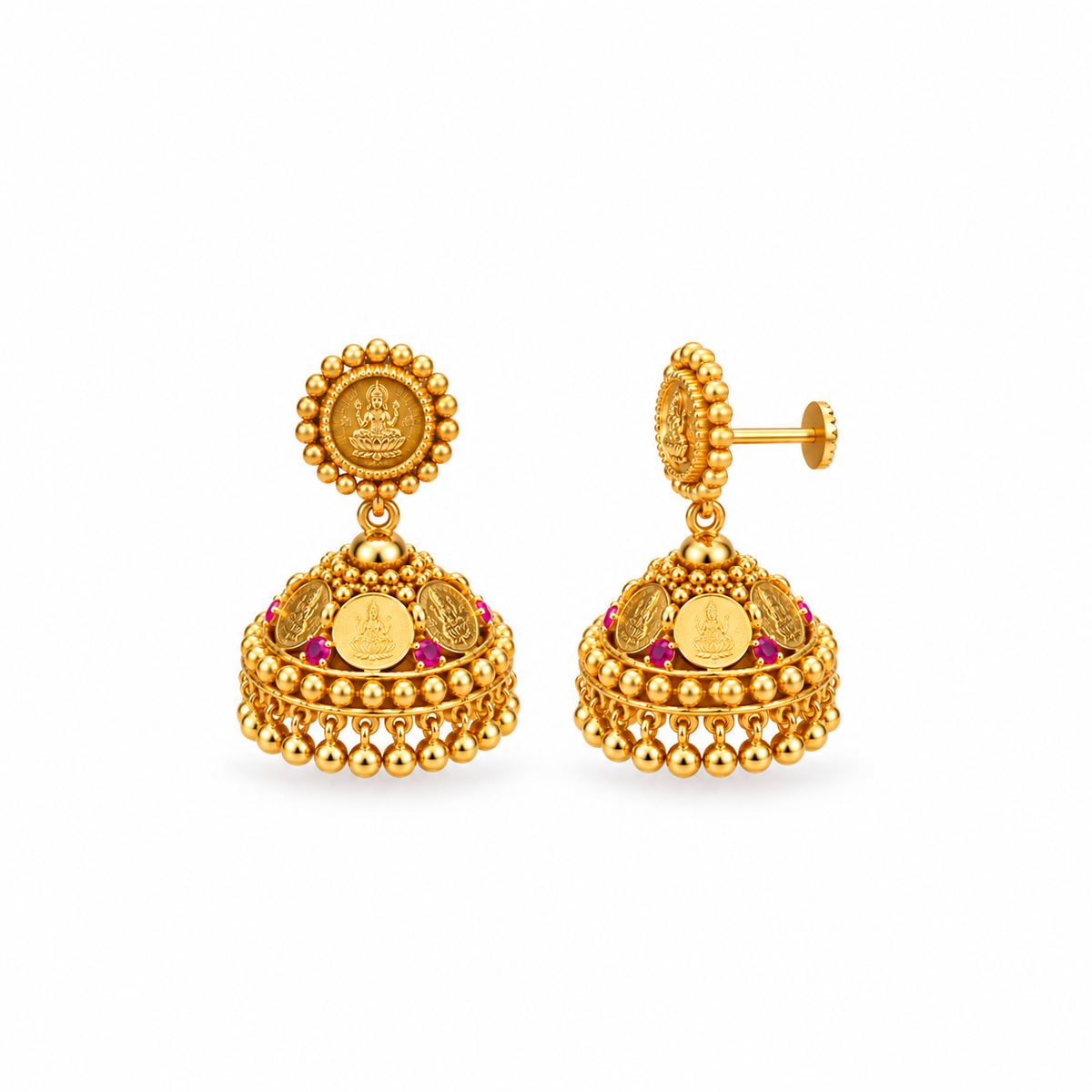 24K Gold Plated Lakshmi Coin Jhumka Earrings | Traditional Temple Jewellery