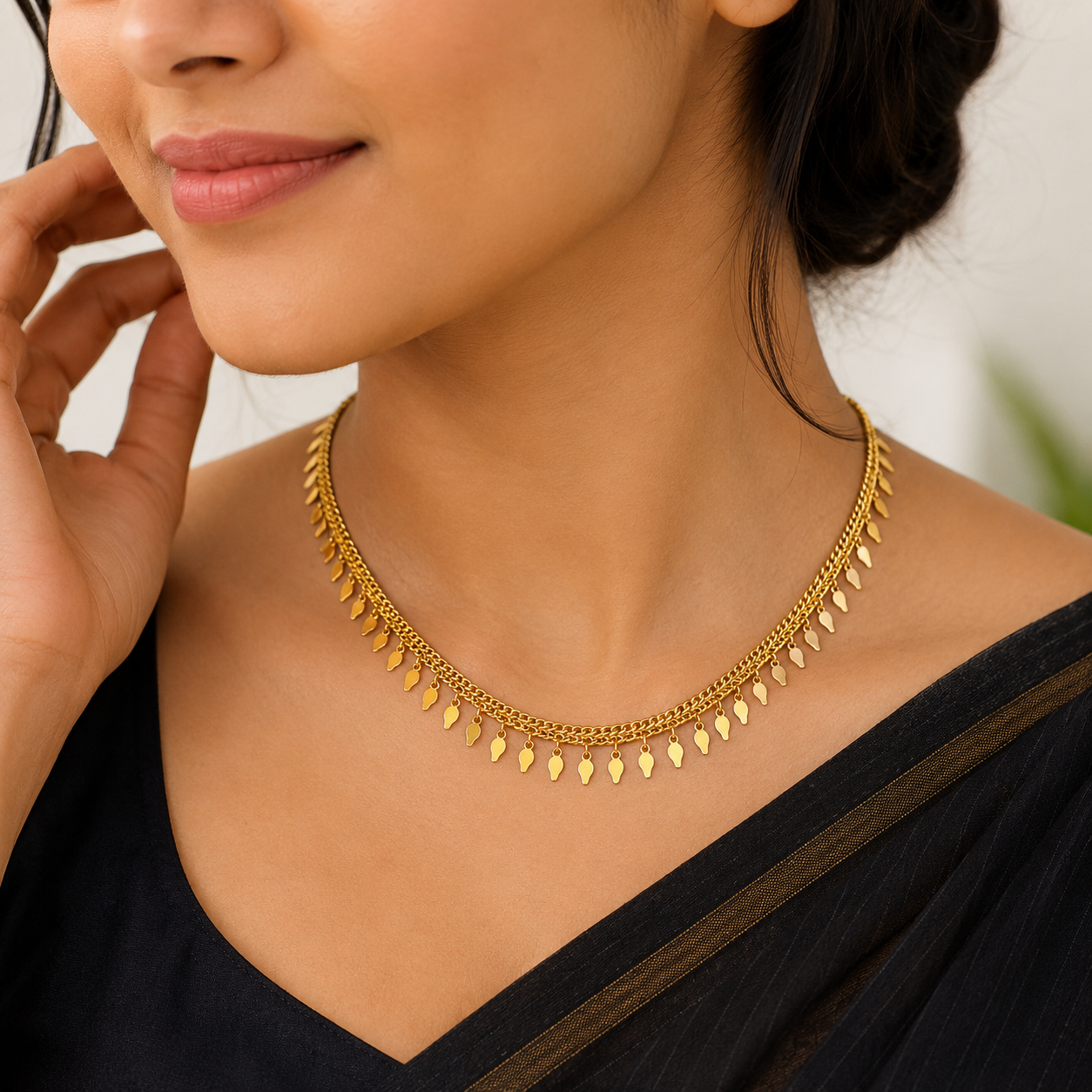 24K Premium Gold Plated Elegant Multi-Strand Droplet Necklace (Elakkathali)