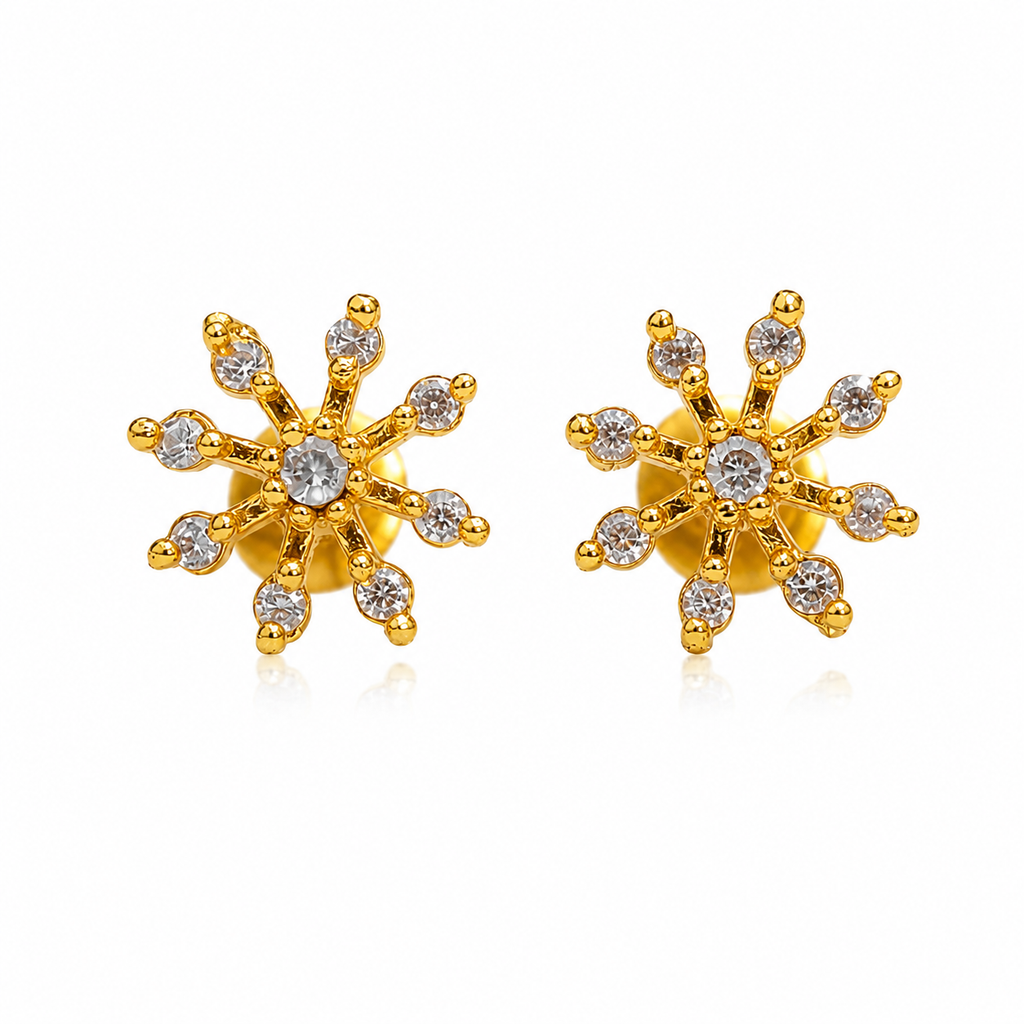 24K Premium Gold Plated Studs / Nose pin – Sparkling Floral Crystal Stud Earrings for Women & Girls | Lightweight