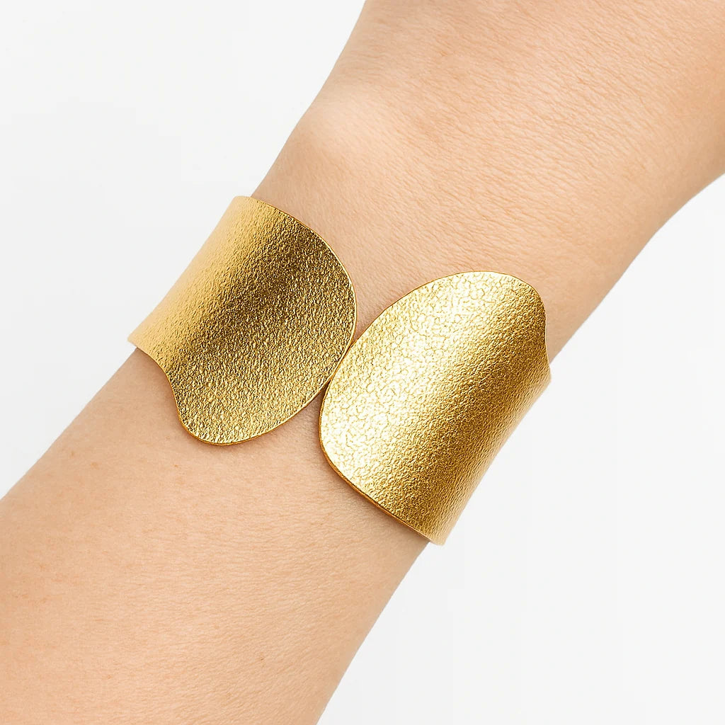 Modern Gold Textured Open Cuff Bracelet for Women
