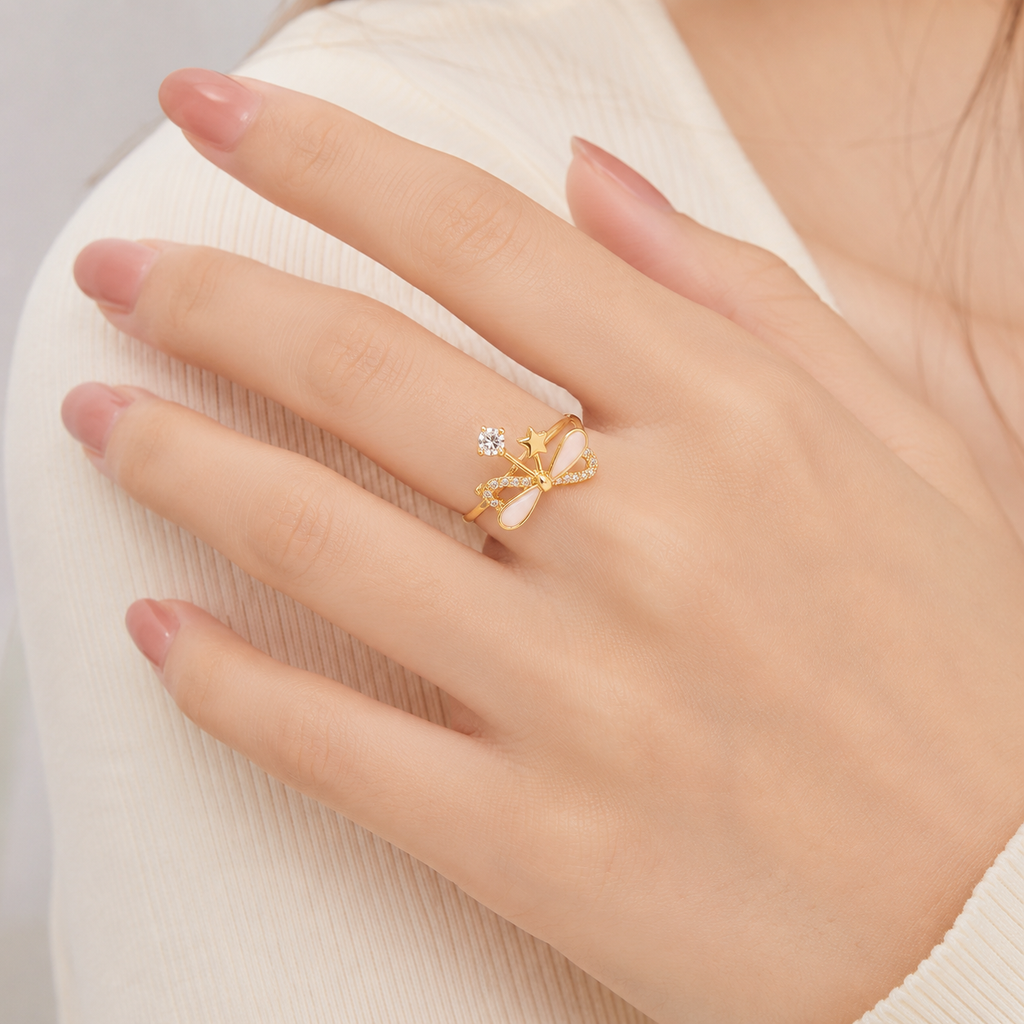 Cute Butterfly Star Crystal Ring for Women