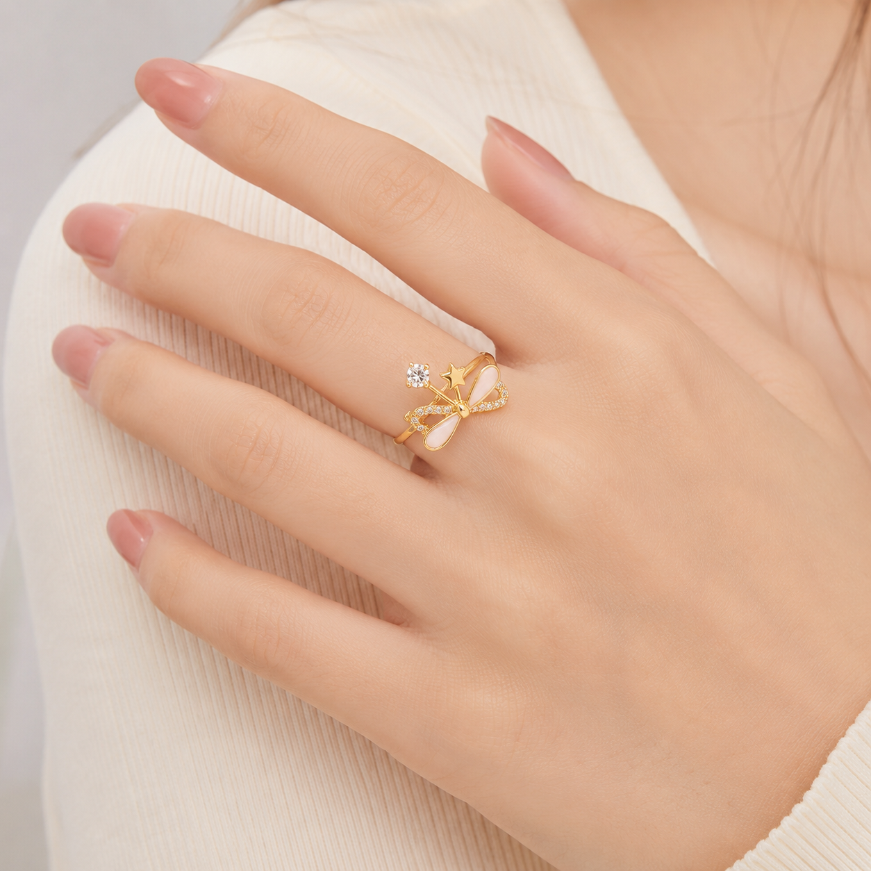 Cute Butterfly Star Crystal Ring for Women