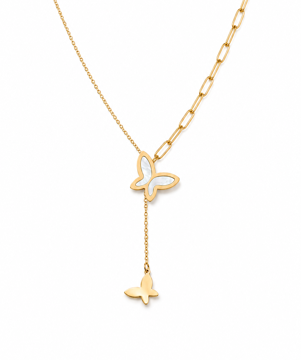 Anti Tarnish Elegant Butterfly Dual Chain Necklace for Women