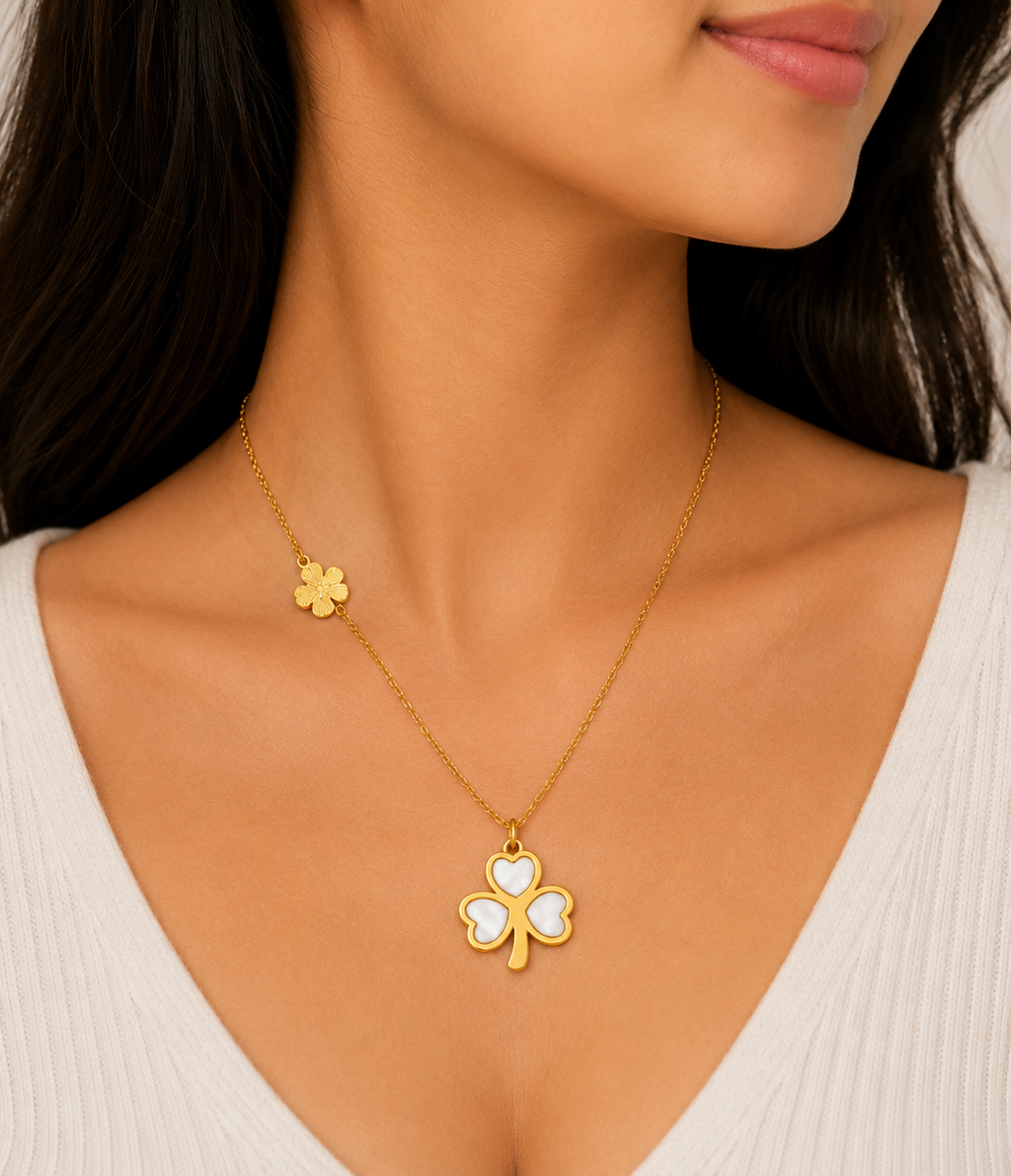 Anti Tarnish Elegant Clover Charm Gold-Plated Necklace for Women