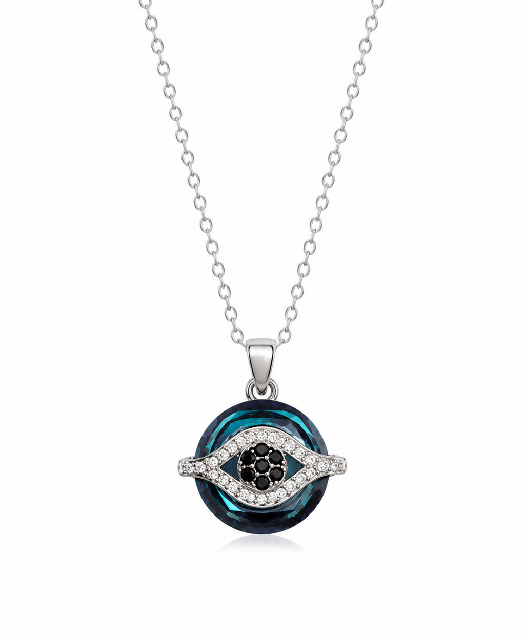 Blue Evil Eye Crystal Pendant Necklace for Women