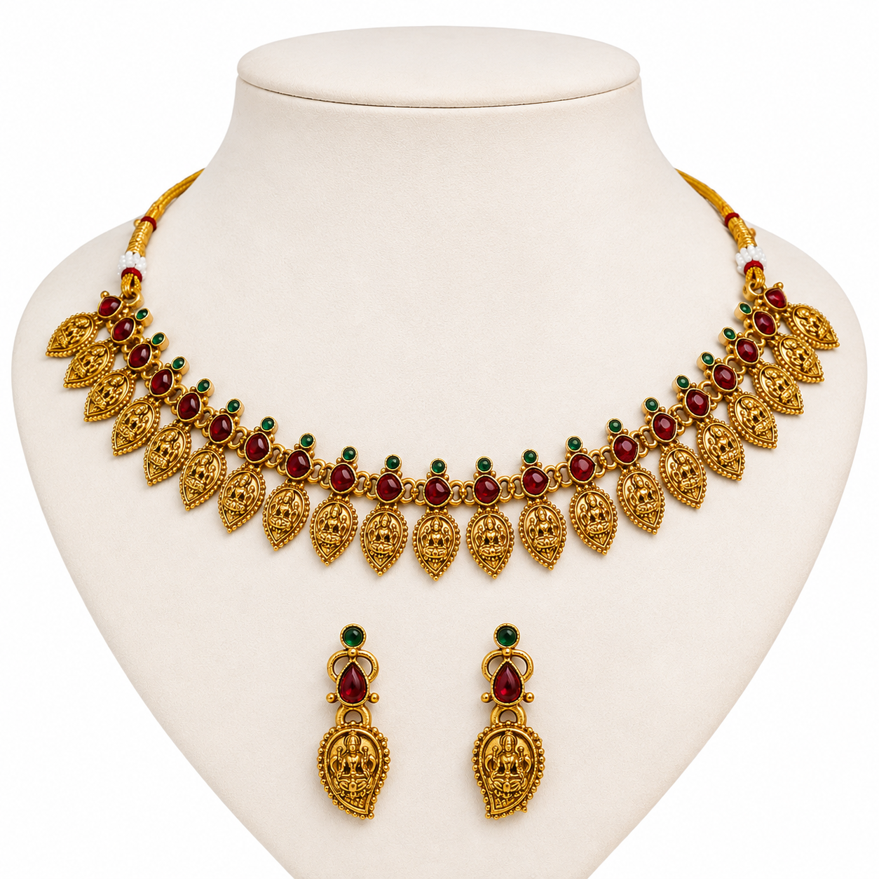 Premium Gold Plated Chettinadu Design Choker Necklace with Matching Earrings