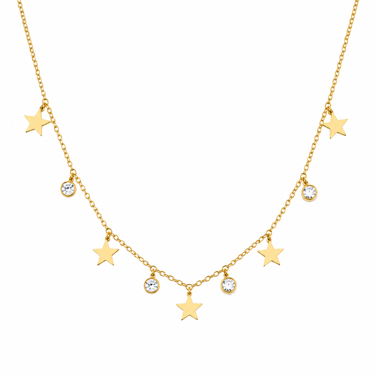 Anti Tarnish Gold Star Charm Necklace with Crystal Accents for Women