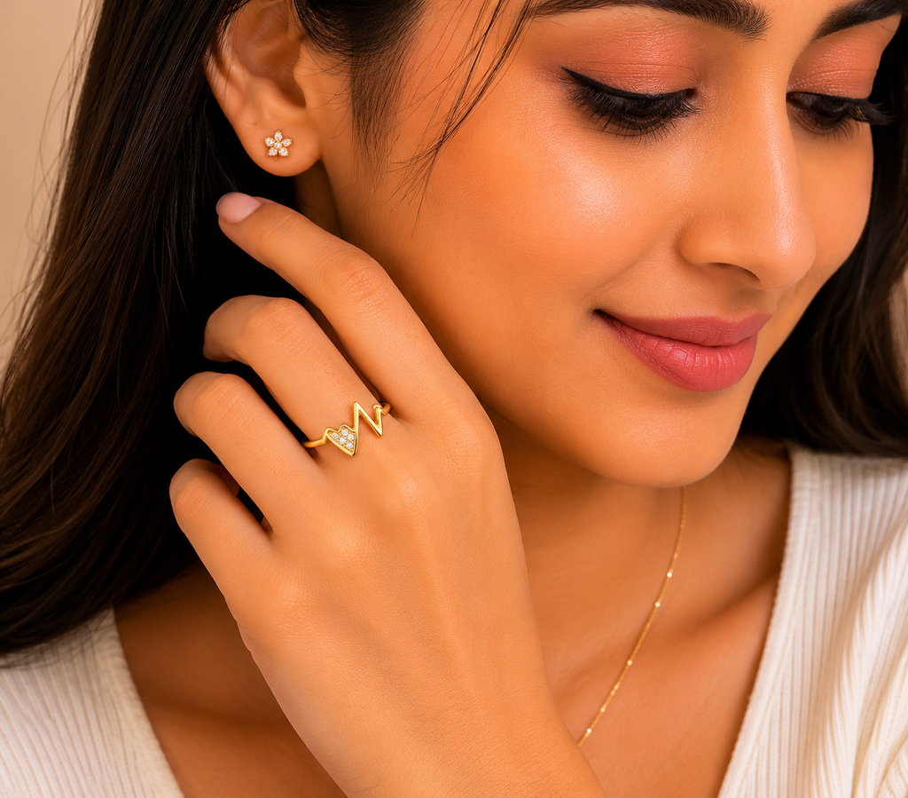 Minimalist Gold Heartbeat Adjustable Ring for Women