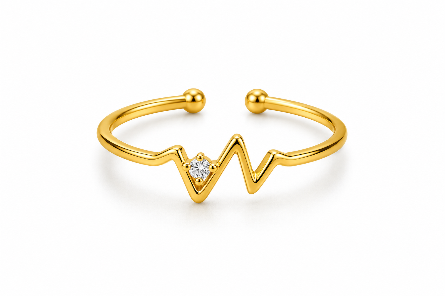 Minimalist Gold Heartbeat Adjustable Ring for Women