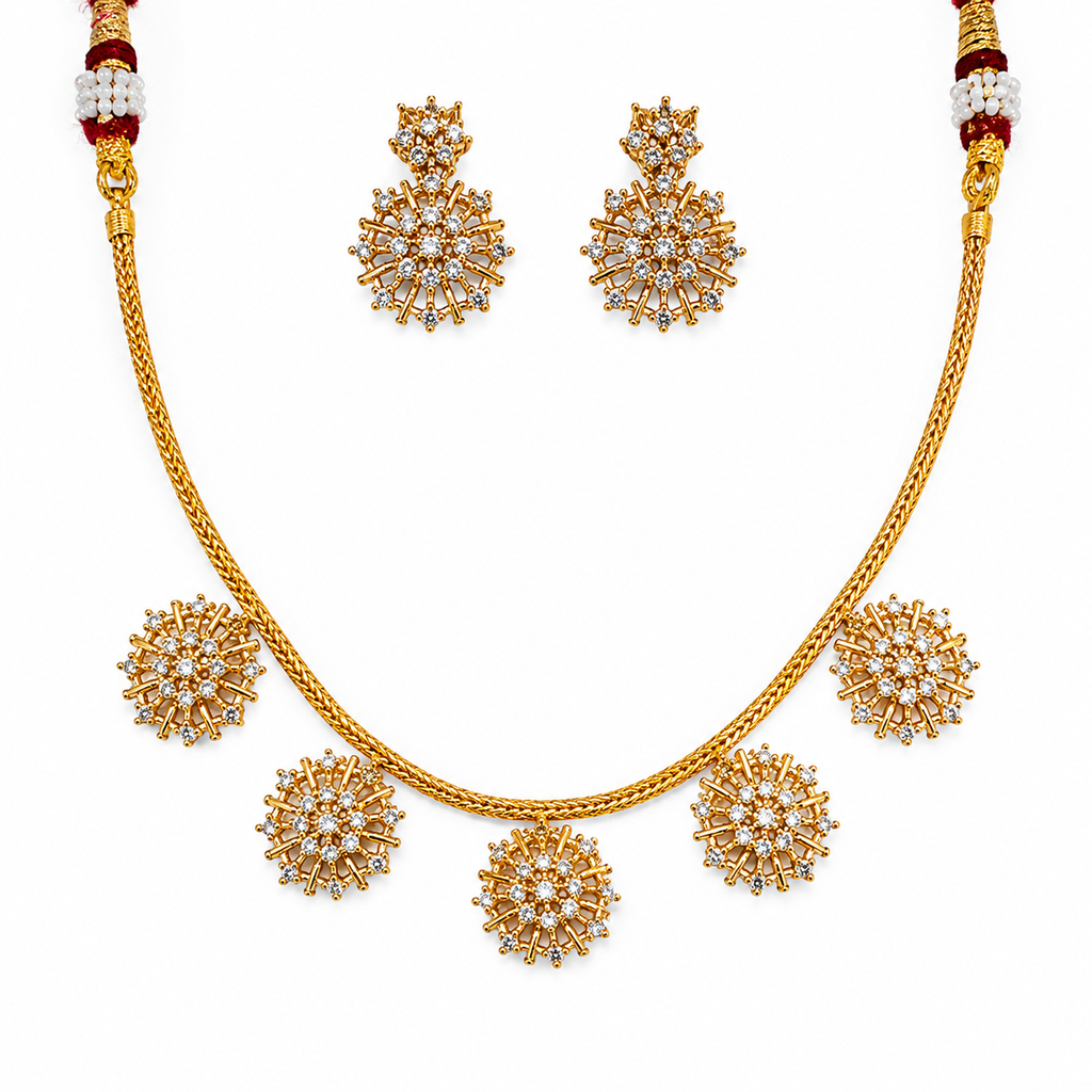 Premium Gold Plated AD Stone Chocker Necklace | Elegant Floral Design