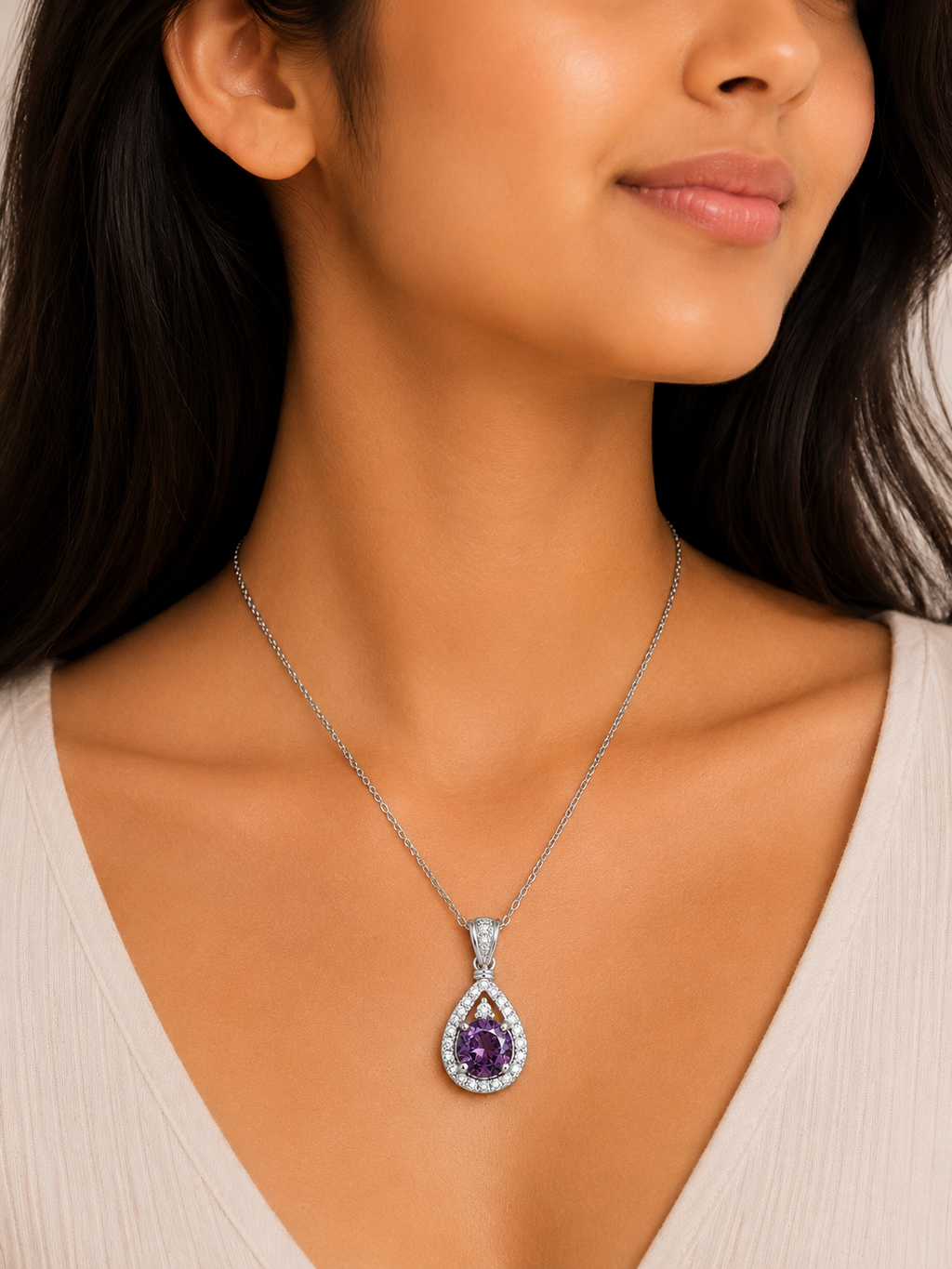 Elegant Purple Stone Teardrop Pendant Necklace for Women