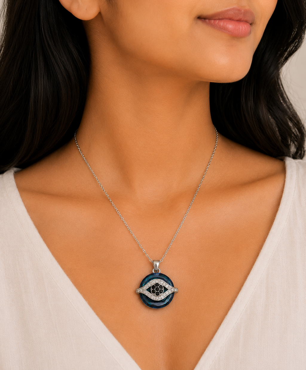 Blue Evil Eye Crystal Pendant Necklace for Women