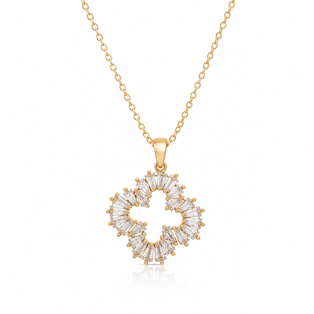Anti Tarnish Ever-Brilliant Baguette Floral Pendant