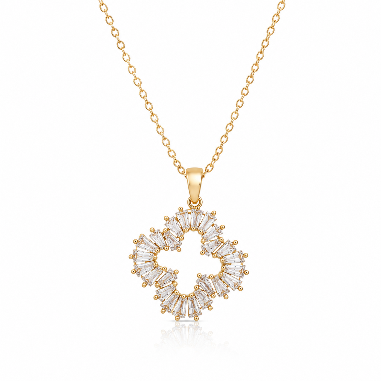 Anti Tarnish Ever-Brilliant Baguette Floral Pendant