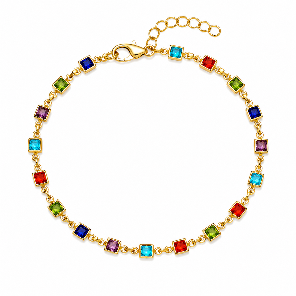 Gold Plated Rainbow Crystal Chain Bracelet for Women