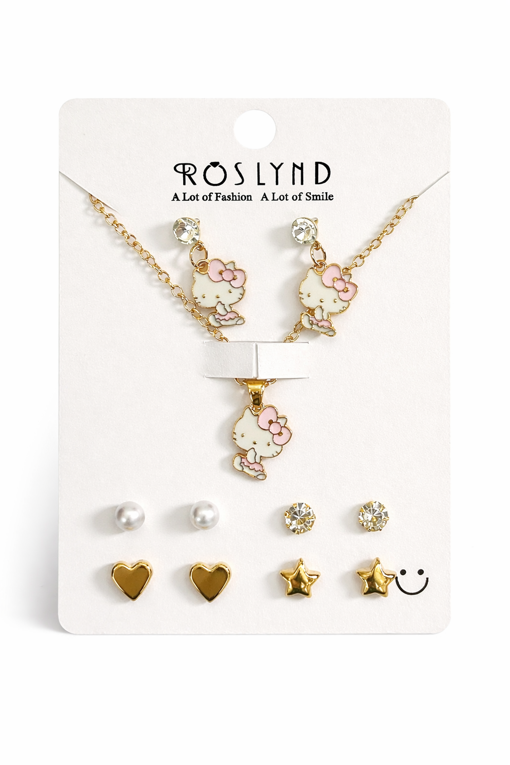 Cute Kitty Jewelry Set – Necklace & Multi-Style Earrings Combo