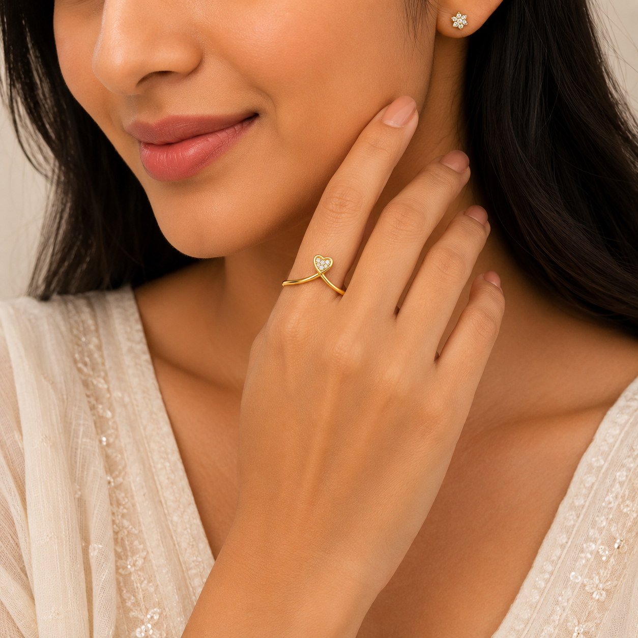 Gold Chevron Heart Ring | Pave Cubic Zirconia Promise Ring