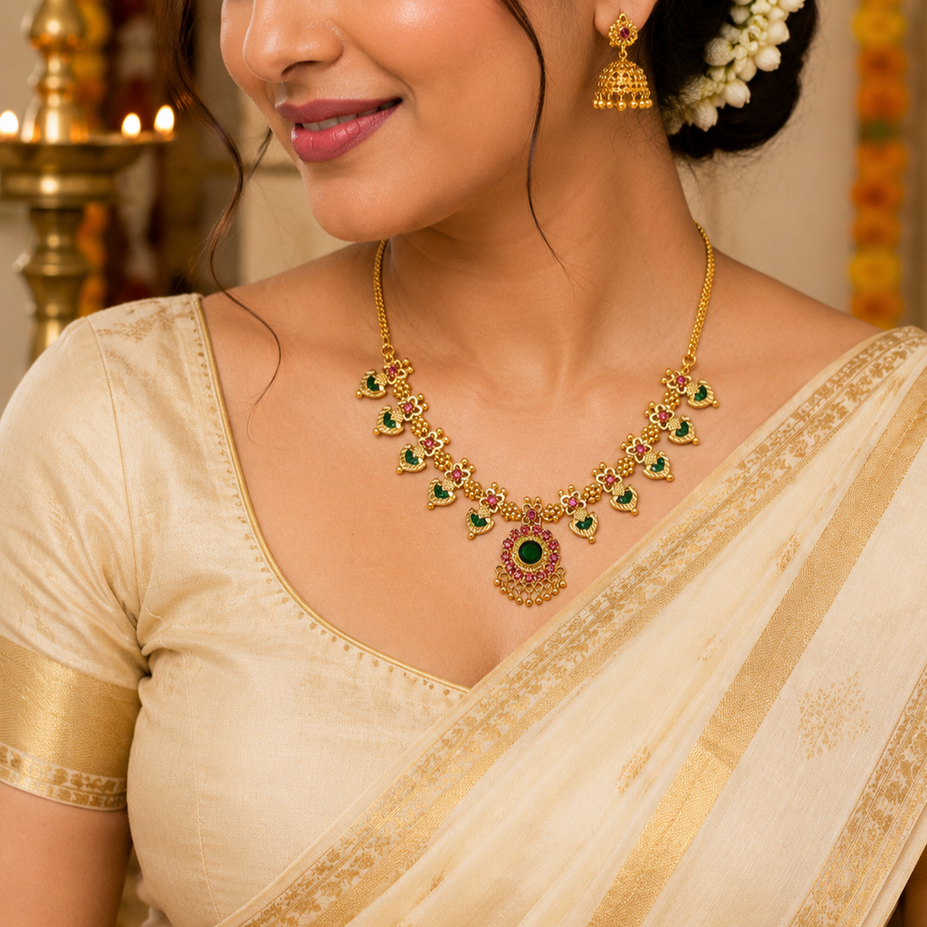24K Gold Plated Palakka Necklace | Traditional Kerala Jewellery