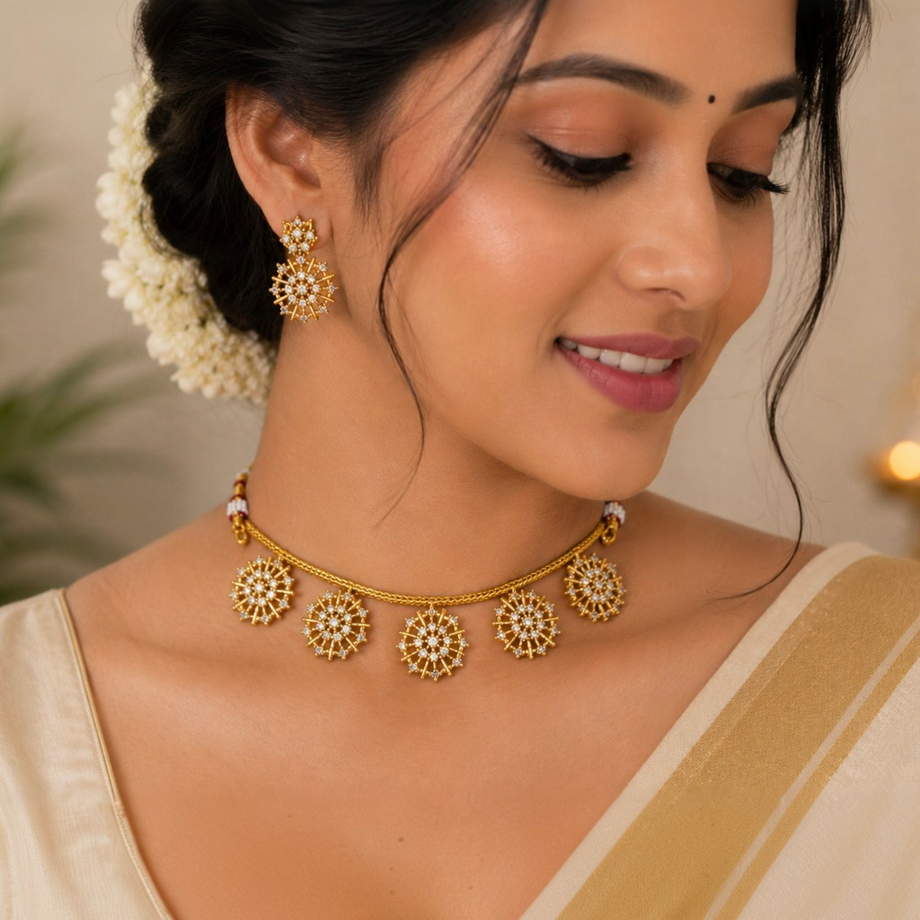 Premium Gold Plated AD Stone Chocker Necklace | Elegant Floral Design