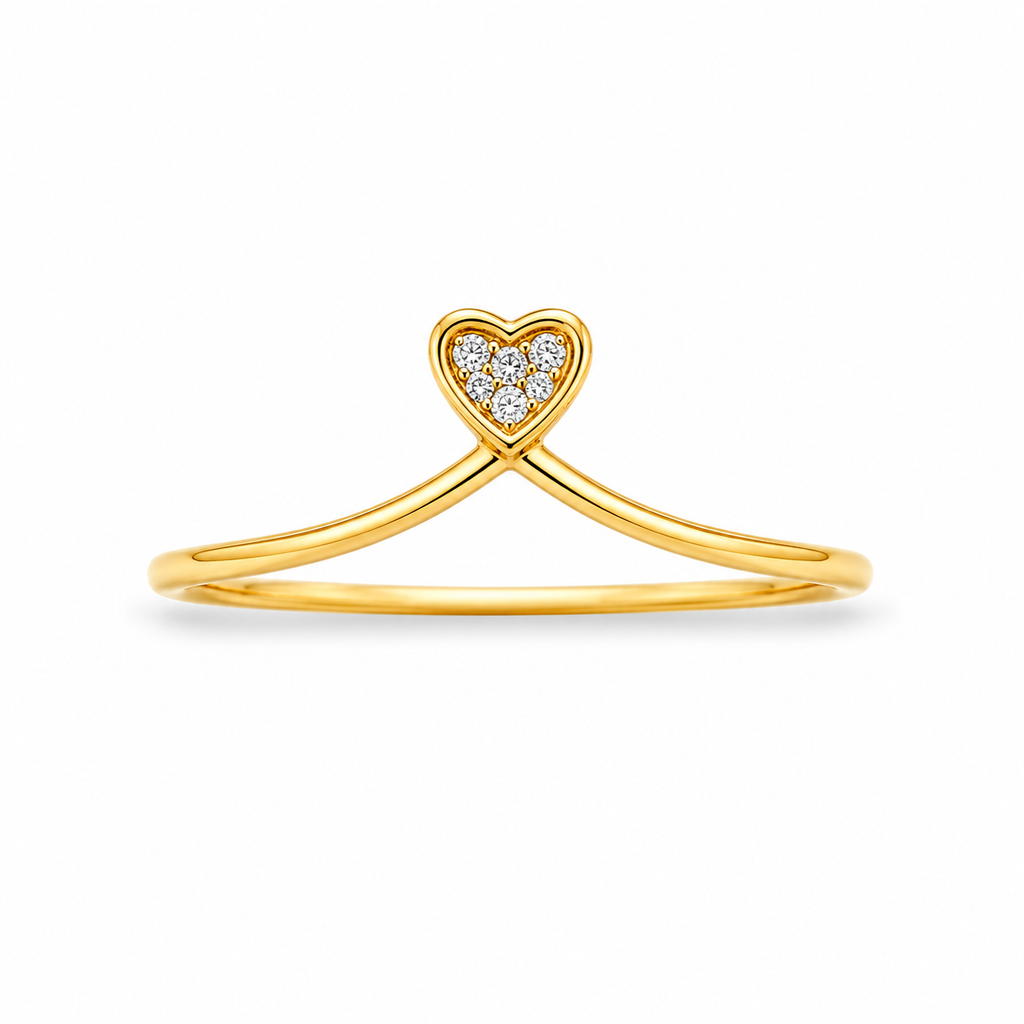 Gold Chevron Heart Ring | Pave Cubic Zirconia Promise Ring