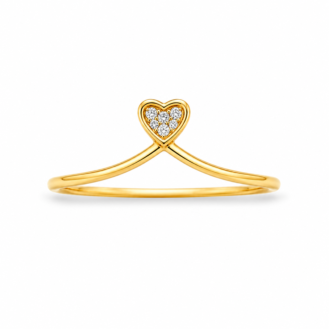 Gold Chevron Heart Ring | Pave Cubic Zirconia Promise Ring