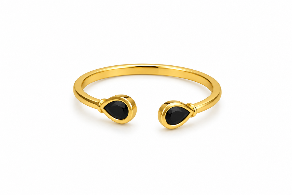 Elegant Black Stone Adjustable Ring for Women