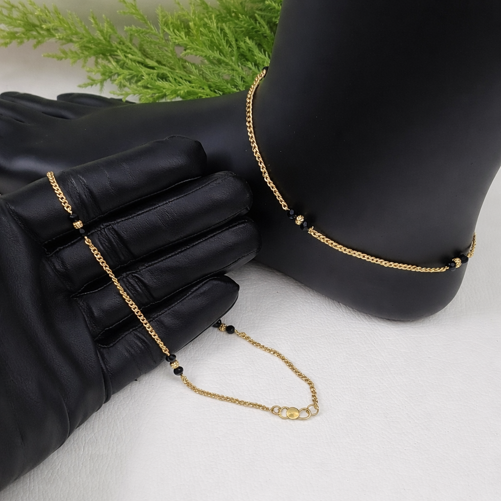 24ct Gold Plated with Traditional Black Bead Anklet