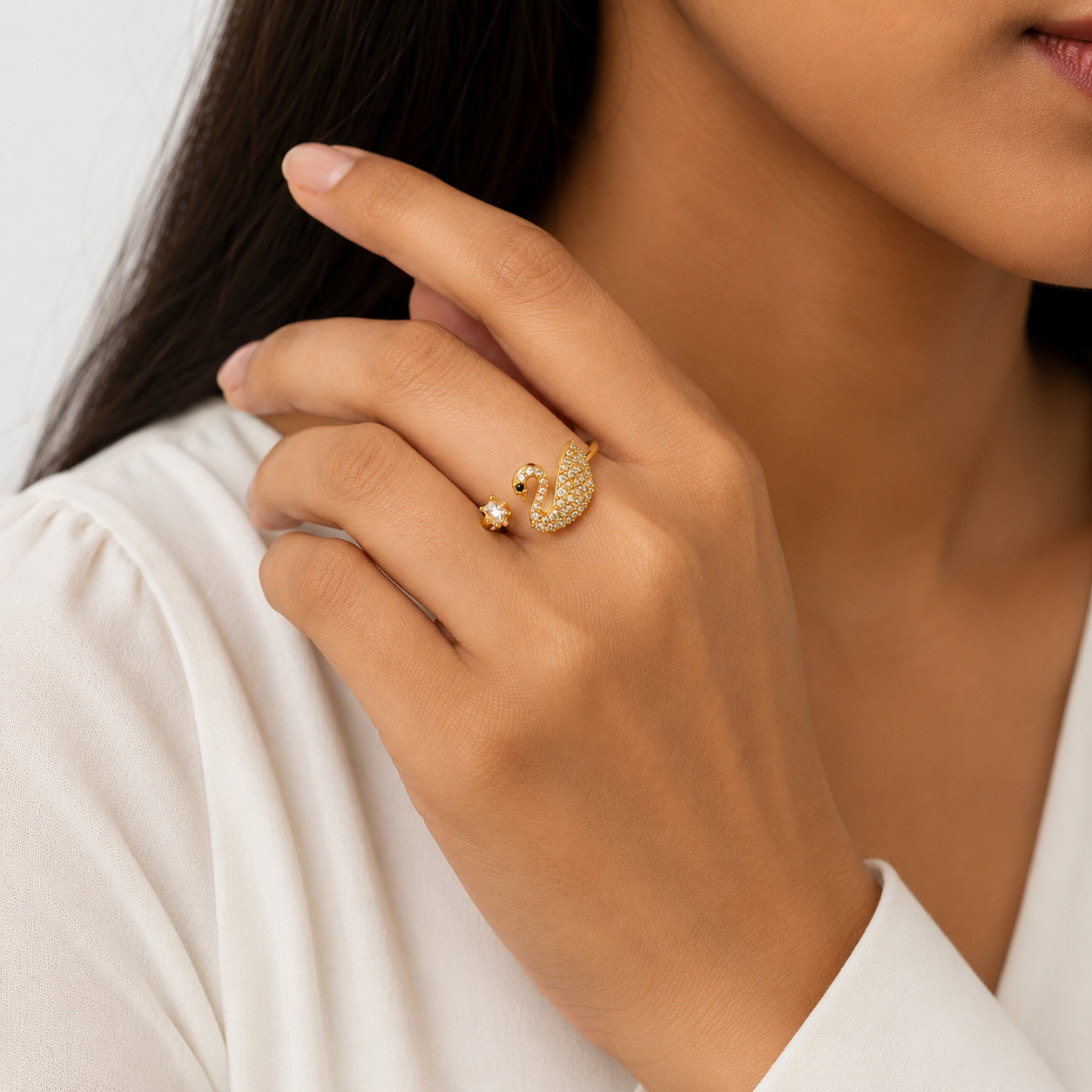 Elegant Swan Crystal Ring for Women