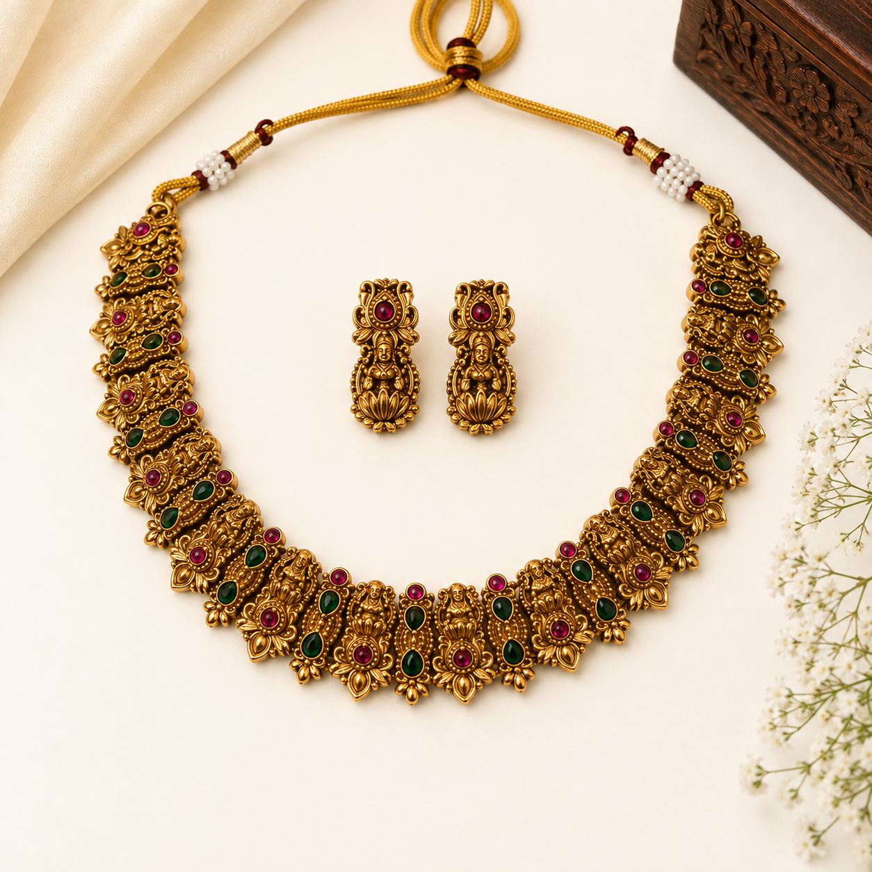 Premium Gold Plated Elakkathali Choker Necklace Set