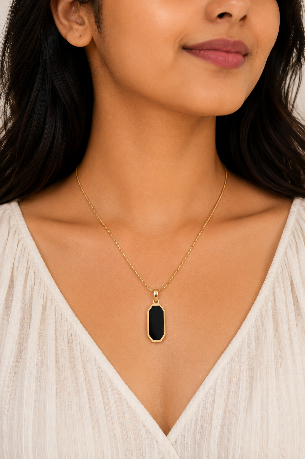 Anti Tarnish Minimalist Black Geometric Pendant Necklace for Women