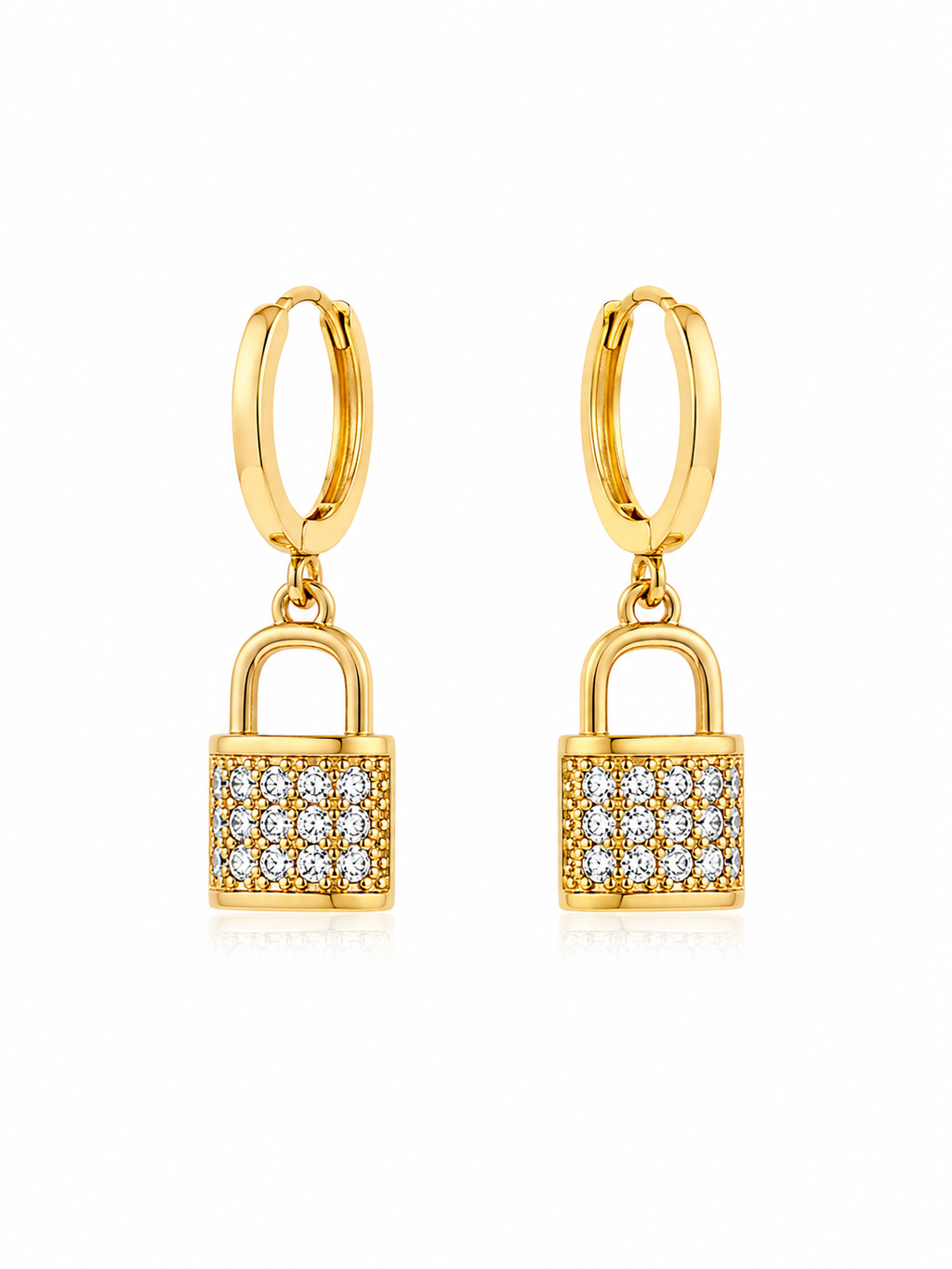 Gold Plated Crystal Lock Charm Hoop Earrings for Women